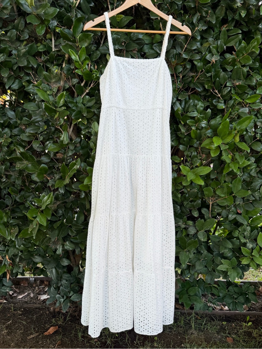 Karina Grimaldi White Eyelet Maxi Dress with Spaghetti Straps
